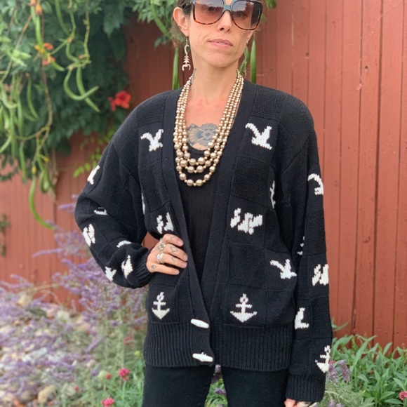 Herman Geist Vintage Nautical 1990s Cardigan Sweater Hand Embroidered M/L - Picture 9 of 11
